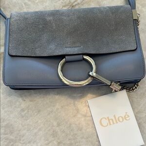 Chloe Blue Leather and Suede Crossbody Bag